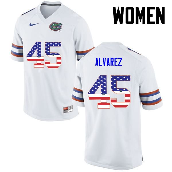 NCAA Florida Gators Carlos Alvarez Women's #45 USA Flag Fashion Nike White Stitched Authentic College Football Jersey JMF7564QH